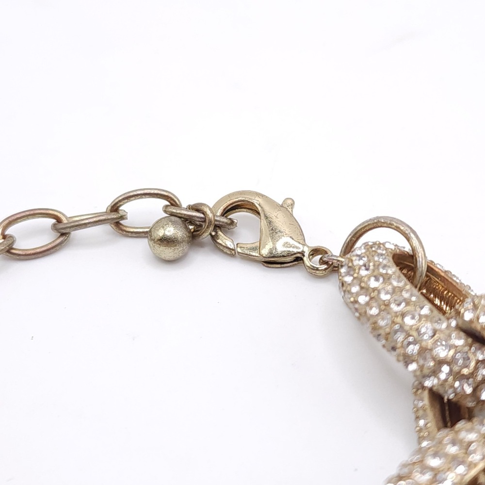 Gold Tone Pave Crystal Chunky Chain Link Bracelet Statement 7.5-8.5in - Picture 3 of 6